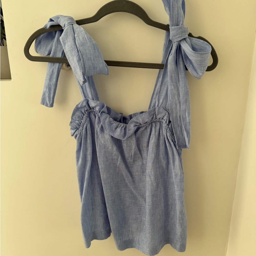 J. Crew Light Blue Tank Tie Shoulder Linen Top